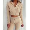 imageFlygo Womens 2 Piece Outfits Long Sleeve Zip Up Crop Hooded Sweatshirt Long Pants Tracksuit SetKhaki