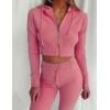 imageFlygo Womens 2 Piece Outfits Long Sleeve Zip Up Crop Hooded Sweatshirt Long Pants Tracksuit SetPink