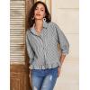 imageFlygo Womens 34 Sleeve Striped Button Down Shirts Cropped Ruffle Hem Casual Collared Drop Shoulder Cotton Blouse Summer TopsBlack