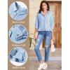 imageFlygo Womens 34 Sleeve Striped Button Down Shirts Cropped Ruffle Hem Casual Collared Drop Shoulder Cotton Blouse Summer TopsBlue