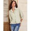 imageFlygo Womens 34 Sleeve Striped Button Down Shirts Cropped Ruffle Hem Casual Collared Drop Shoulder Cotton Blouse Summer TopsOlive