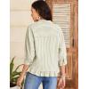 imageFlygo Womens 34 Sleeve Striped Button Down Shirts Cropped Ruffle Hem Casual Collared Drop Shoulder Cotton Blouse Summer TopsOlive