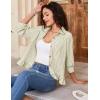imageFlygo Womens 34 Sleeve Striped Button Down Shirts Cropped Ruffle Hem Casual Collared Drop Shoulder Cotton Blouse Summer TopsOlive