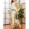 imageFlygo Womens Batwing Plaid Floral Printed Long Short Sleeves Maxi Dress Oversized Sleep Loungewear One Size Champange