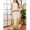 imageFlygo Womens Batwing Plaid Floral Printed Long Short Sleeves Maxi Dress Oversized Sleep Loungewear One Size Champange