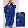 imageFlygo Womens Batwing Plaid Floral Printed Long Short Sleeves Oversized Maxi Dress Sleep Loungewear Tassel Royal Blue One Size