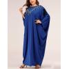 imageFlygo Womens Batwing Plaid Floral Printed Long Short Sleeves Oversized Maxi Dress Sleep Loungewear Tassel Royal Blue One Size