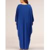 imageFlygo Womens Batwing Plaid Floral Printed Long Short Sleeves Oversized Maxi Dress Sleep Loungewear Tassel Royal Blue One Size