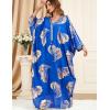 imageFlygo Womens Batwing Plaid Floral Printed Long Sleeve Oversized Maxi Dress Sleep LoungewearLeaf BlueOne Size