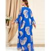 imageFlygo Womens Batwing Plaid Floral Printed Long Sleeve Oversized Maxi Dress Sleep LoungewearLeaf BlueOne Size