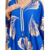 imageFlygo Womens Batwing Plaid Floral Printed Long Sleeve Oversized Maxi Dress Sleep LoungewearLeaf BlueOne Size