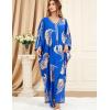 imageFlygo Womens Batwing Plaid Floral Printed Long Sleeve Oversized Maxi Dress Sleep LoungewearLeaf BlueOne Size
