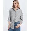 imageFlygo Womens Button Down Striped Shirt Casual Collared Cotton Oversized Long Sleeve Work Blouse TopsBlack