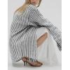 imageFlygo Womens Button Down Striped Shirt Casual Collared Cotton Oversized Long Sleeve Work Blouse TopsBlack
