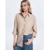 imageFlygo Womens Button Down Striped Shirt Casual Collared Cotton Oversized Long Sleeve Work Blouse TopsBrown