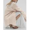 imageFlygo Womens Button Down Striped Shirt Casual Collared Cotton Oversized Long Sleeve Work Blouse TopsBrown