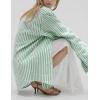 imageFlygo Womens Button Down Striped Shirt Casual Collared Cotton Oversized Long Sleeve Work Blouse TopsGreen