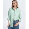 imageFlygo Womens Button Down Striped Shirt Casual Collared Cotton Oversized Long Sleeve Work Blouse TopsGreen