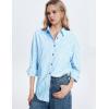 imageFlygo Womens Button Down Striped Shirt Casual Collared Cotton Oversized Long Sleeve Work Blouse TopsLight Blue