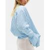 imageFlygo Womens Button Down Striped Shirt Casual Collared Cotton Oversized Long Sleeve Work Blouse TopsLight Blue
