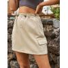imageFlygo Womens Cargo Skirts Casual Drawstring Paper Bag High Waist Mini Skirt with PocketsKhaki