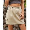 imageFlygo Womens Cargo Skirts Casual Drawstring Paper Bag High Waist Mini Skirt with PocketsKhaki
