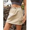imageFlygo Womens Cargo Skirts Casual Drawstring Paper Bag High Waist Mini Skirt with PocketsKhaki