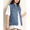imageFlygo Womens Casual Plus Size Buttoned Distressed Washed Denim Vest Sleeveless Jean Jacket W Chest Flap PocketsBlue
