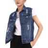 imageFlygo Womens Casual Plus Size Buttoned Distressed Washed Denim Vest Sleeveless Jean Jacket W Chest Flap PocketsRipped Blue
