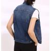 imageFlygo Womens Casual Plus Size Buttoned Distressed Washed Denim Vest Sleeveless Jean Jacket W Chest Flap PocketsRipped Blue