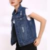 imageFlygo Womens Casual Plus Size Buttoned Distressed Washed Denim Vest Sleeveless Jean Jacket W Chest Flap PocketsRipped Blue