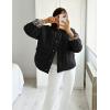 imageFlygo Womens Casual Quilted Puffer Jacket Leopard Lined Collarless Cropped Button Down Winter Warm Lightweight Bomber CoatBlack
