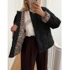 imageFlygo Womens Casual Quilted Puffer Jacket Leopard Lined Collarless Cropped Button Down Winter Warm Lightweight Bomber CoatBlack