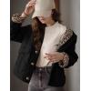 imageFlygo Womens Casual Quilted Puffer Jacket Leopard Lined Collarless Cropped Button Down Winter Warm Lightweight Bomber CoatBlack