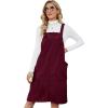 imageFlygo Womens Corduroy Jumper Overall Pinafore Midi Dress Skirt with PocketsBurgundy