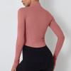imageFlygo Womens Cropped Workout Jacket 12 Zip Athletic Yoga Running Pullover Tops with Thumb Hole02 Pink