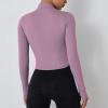 imageFlygo Womens Cropped Workout Jacket 12 Zip Athletic Yoga Running Pullover Tops with Thumb Hole02 Purple