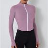 imageFlygo Womens Cropped Workout Jacket 12 Zip Athletic Yoga Running Pullover Tops with Thumb Hole02 Purple