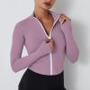 imageFlygo Womens Cropped Workout Jacket 12 Zip Athletic Yoga Running Pullover Tops with Thumb Hole02 Purple