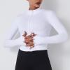 imageFlygo Womens Cropped Workout Jacket 12 Zip Athletic Yoga Running Pullover Tops with Thumb Hole02 White