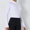 imageFlygo Womens Cropped Workout Jacket 12 Zip Athletic Yoga Running Pullover Tops with Thumb Hole02 White