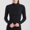 imageFlygo Womens Cropped Workout Jacket 12 Zip Athletic Yoga Running Pullover Tops with Thumb HoleBlackM