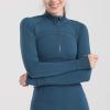 imageFlygo Womens Cropped Workout Jacket 12 Zip Athletic Yoga Running Pullover Tops with Thumb HoleBlue