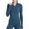 imageFlygo Womens Cropped Workout Jacket 12 Zip Athletic Yoga Running Pullover Tops with Thumb HoleBlue