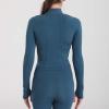 imageFlygo Womens Cropped Workout Jacket 12 Zip Athletic Yoga Running Pullover Tops with Thumb HoleBlue