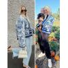 imageFlygo Womens Floral Print Quilted Puffer Jacket Long Sleeve Open Front Padded Winter Fall Jackets OuterwearBlue