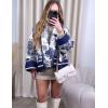 imageFlygo Womens Floral Print Quilted Puffer Jacket Long Sleeve Open Front Padded Winter Fall Jackets OuterwearBlue