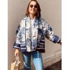 imageFlygo Womens Floral Print Quilted Puffer Jacket Long Sleeve Open Front Padded Winter Fall Jackets OuterwearBlue