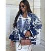 imageFlygo Womens Floral Print Quilted Puffer Jacket Long Sleeve Open Front Padded Winter Fall Jackets OuterwearBlue