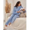 imageFlygo Womens Fluffy Pajamas Sets Fleece Loungewear Pullover Bear Ear Fuzzy Hoodie Plush Pants 2 Piece Sleepwear with PocketsBlue